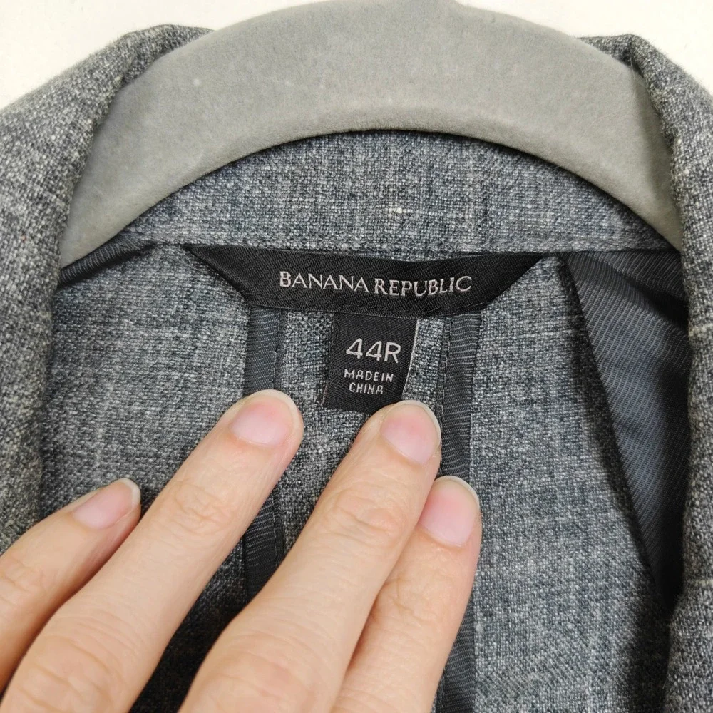 Banana Republic Mens Blazer 44R Grey Linen Two-Button Notch Lapel Business